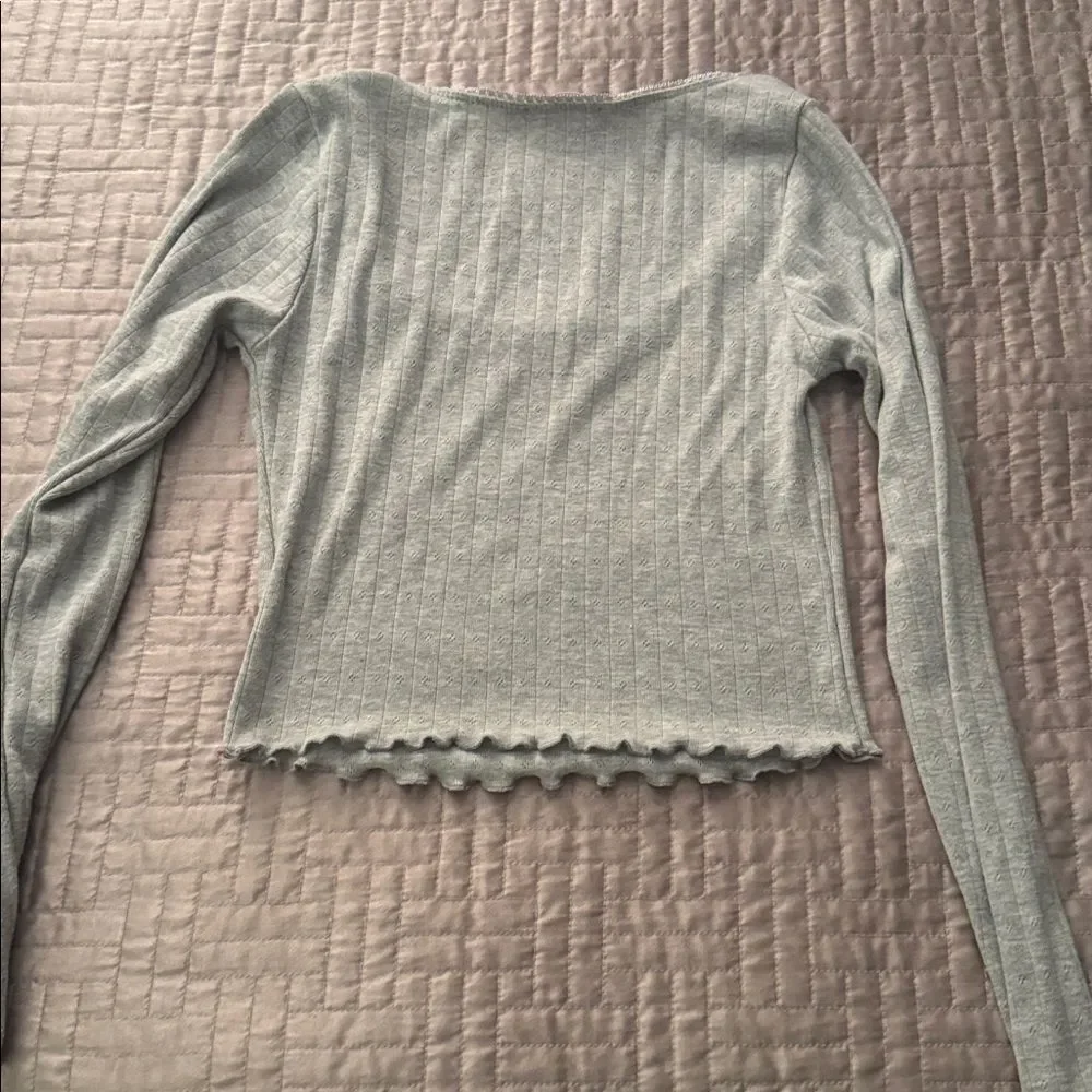Ribbed Light Grey Long-Sleeve Top & Shorts Sleep Set